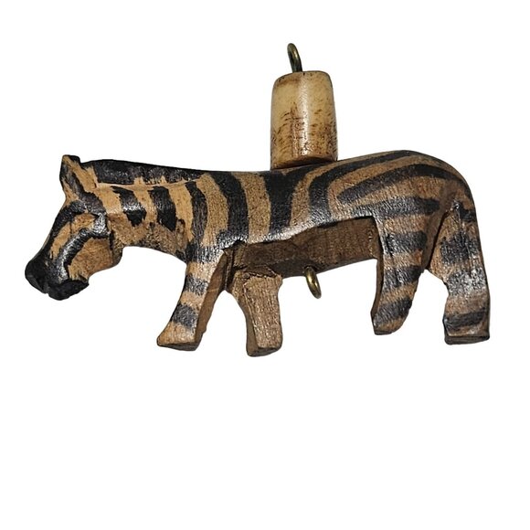 Handmade African Animal Wooden Carved Zebra Giraffe Leopard Pendants DIY Craft - Picture 2 of 6